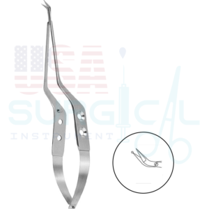 Micro Scissors, bayonet-shaped - with probe-pointed blade, curved to side