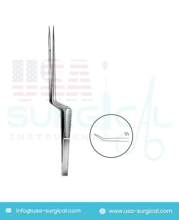 Micro Forceps, bayonet-shaped - broad tips, angled up - with Diamond Dust Coated TIP