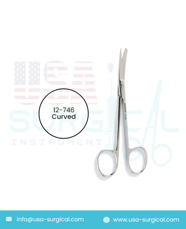 Plastic Surgery Scissors, curved, sharp-blunt tips, one blade serrated