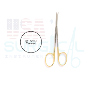 Blepharoplasty Scissors - Tungsten Carbide, curved flat tips, one serrated blade