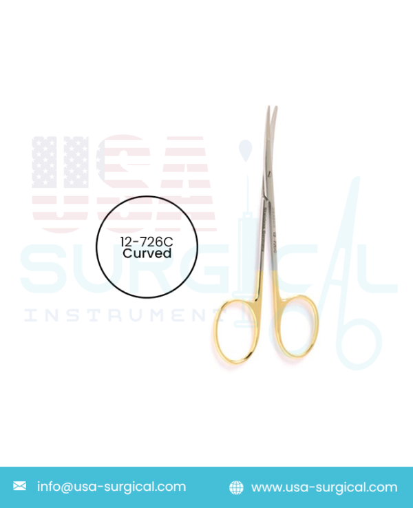 Blepharoplasty Scissors - Tungsten Carbide, curved flat tips, one serrated blade