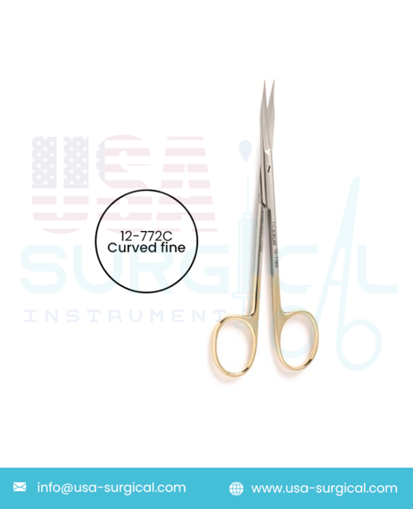 GOLDMAN-FOX Dissecting Scissors - Tungsten Carbide, curved fine tips, one serrated blade