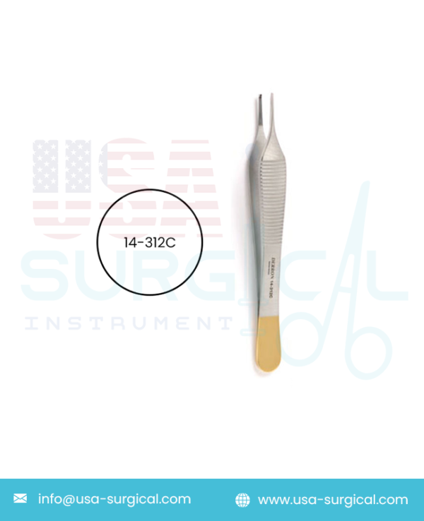 ADSON Tissue Forceps, 1 x 2 teeth and cross serrated tying platform - with Tungstan Carbide Tip