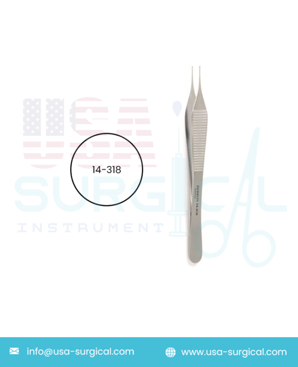 Micro ADSON Tissue Forceps, 1 x 2 teeth, tips 0.5 mm wide