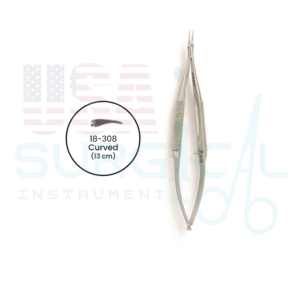 BARRAQUER Needle Holder, curved, delicate tapered jaws, round handle