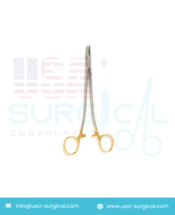 SAROT Needle Holder - Tungsten Carbide, Bend in shank with serrated jaws