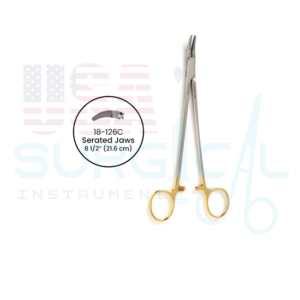 HEANEY Needle Holder - Tungsten Carbide, Curved heavy design with serated jaws