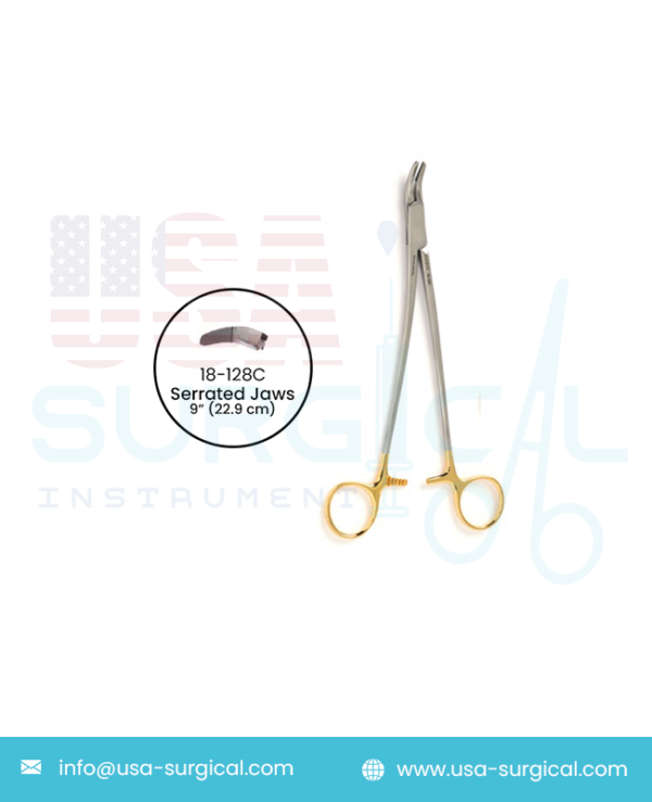 STRATTE Needle Holder - Tungsten Carbide, Double curved jaws and shanks with serrated jaws