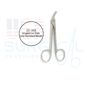 Wire Cutting Scissors, angled on side, one serrated blade