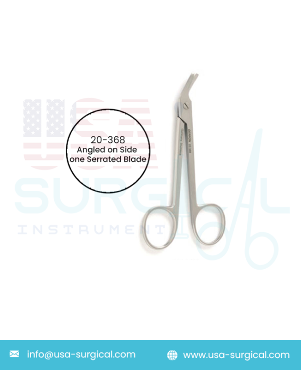 Wire Cutting Scissors, angled on side, one serrated blade