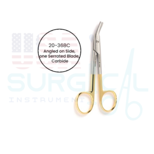 Wire Cutting Scissors - Tungsten Carbide, angled on side, one serrated blade