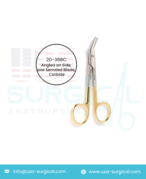 Wire Cutting Scissors - Tungsten Carbide, angled on side, one serrated blade