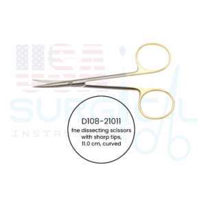 Devine, Scissors, fne dissecting scissors with sharp tips, curved, TC - GOLD