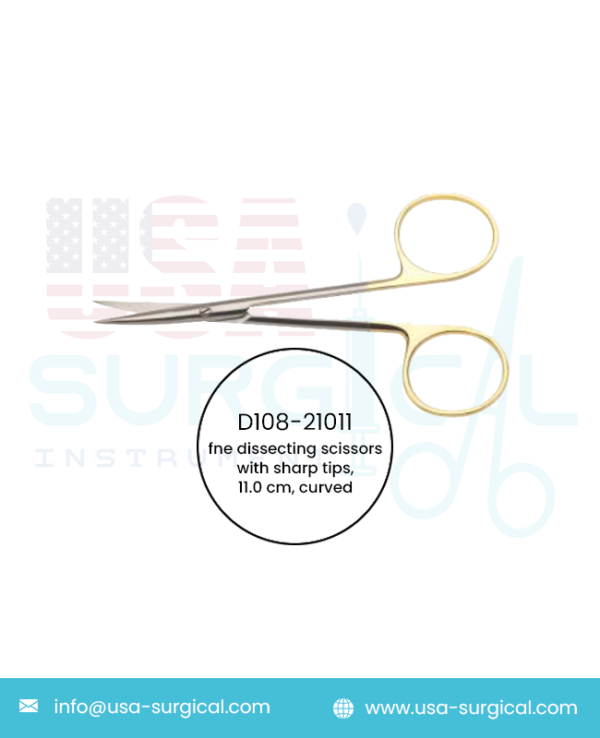 Devine, Scissors, fne dissecting scissors with sharp tips, curved, TC - GOLD