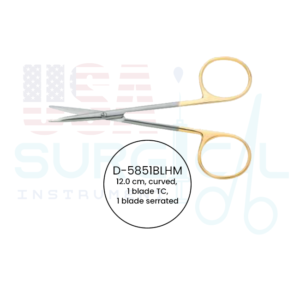 Kilner, Scissors, curved, 1 blade TC - GOLD, 1 blade serrated