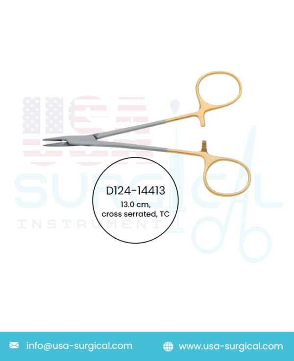 Halsey, Needle Holder, cross serrated, TC - GOLD