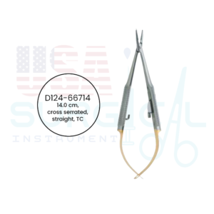 Barraquer Delicate, Needle Holders with round handle, with lock, tip 1.2 x 1.8 mm, cross serrated, straight, TC - GOLD