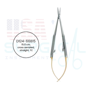 Barraquer Micro, Needle Holders with round handle, with lock, tip 0.8 x 1.2, cross serrated, straight, TC - GOLD