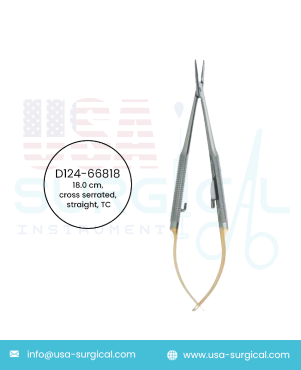 Barraquer Micro, Needle Holders with round handle, with lock, tip 0.8 x 1.2, cross serrated, straight, TC - GOLD