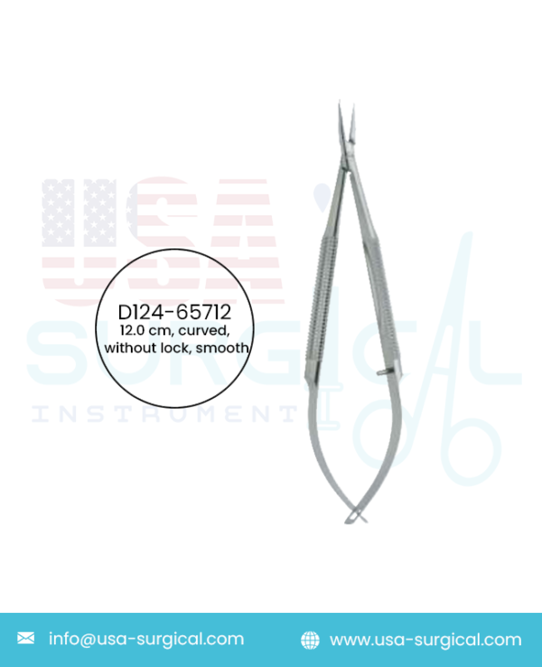 Barraquer, Needle Holders with round handle, with inserted jaws 0.75mm, curved, without lock, smooth