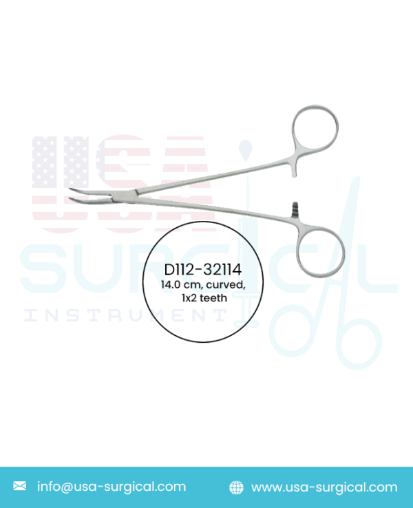 Rochester-Ochsner, Hemostatic Forceps, curved, 1x2 teeth