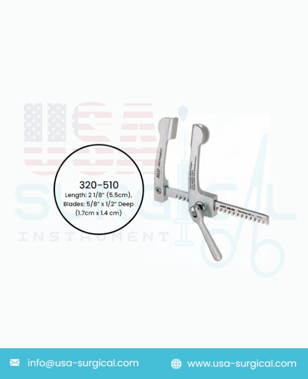 COOLEY Neonatal Sternal Retractor, Arms and Blades Aluminum, Ratchet Bar Stainless Steel