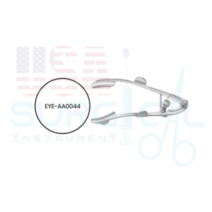 Lester-Burch Eye Speculum with flanges on blades for retaining eye lashes adjustable mechanism with locking screw