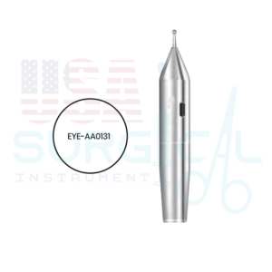 Ophthalmic Burr for polishing pterygiums Includes one 3.3mm diameter round diamond burr, two “AA” batteries and storage case.